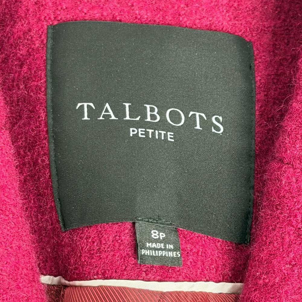 Talbots Magenta Wool Blend Double Breasted Pea Coat Boucle Womens Petite Size 8P - Picture 7 of 12